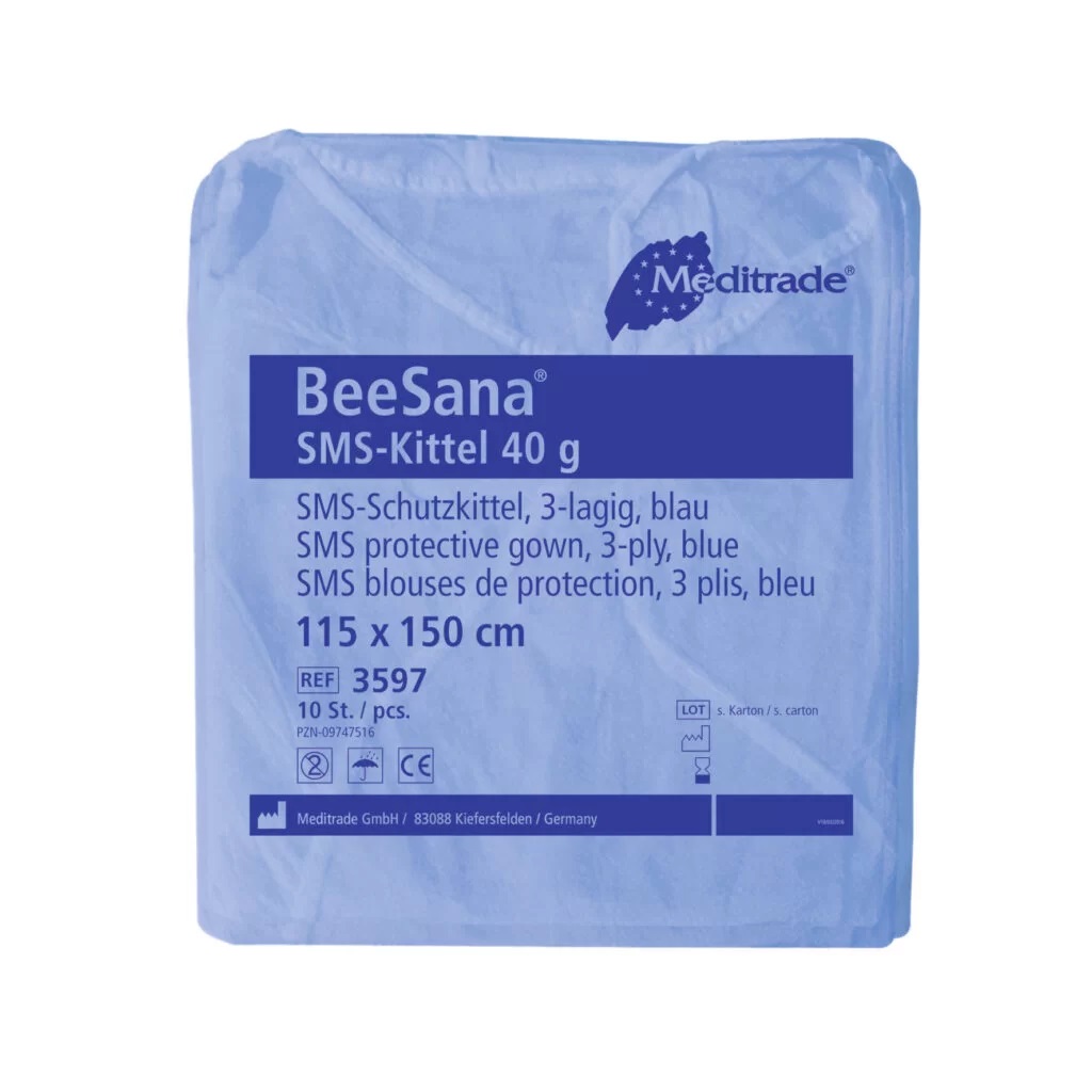 BeeSana SMS Kittel 40 g, 3lagig, extrastarken Schutz, wasserabweisend, Trikobündchen, blau, 115 x 150 cm, 10 Stk.