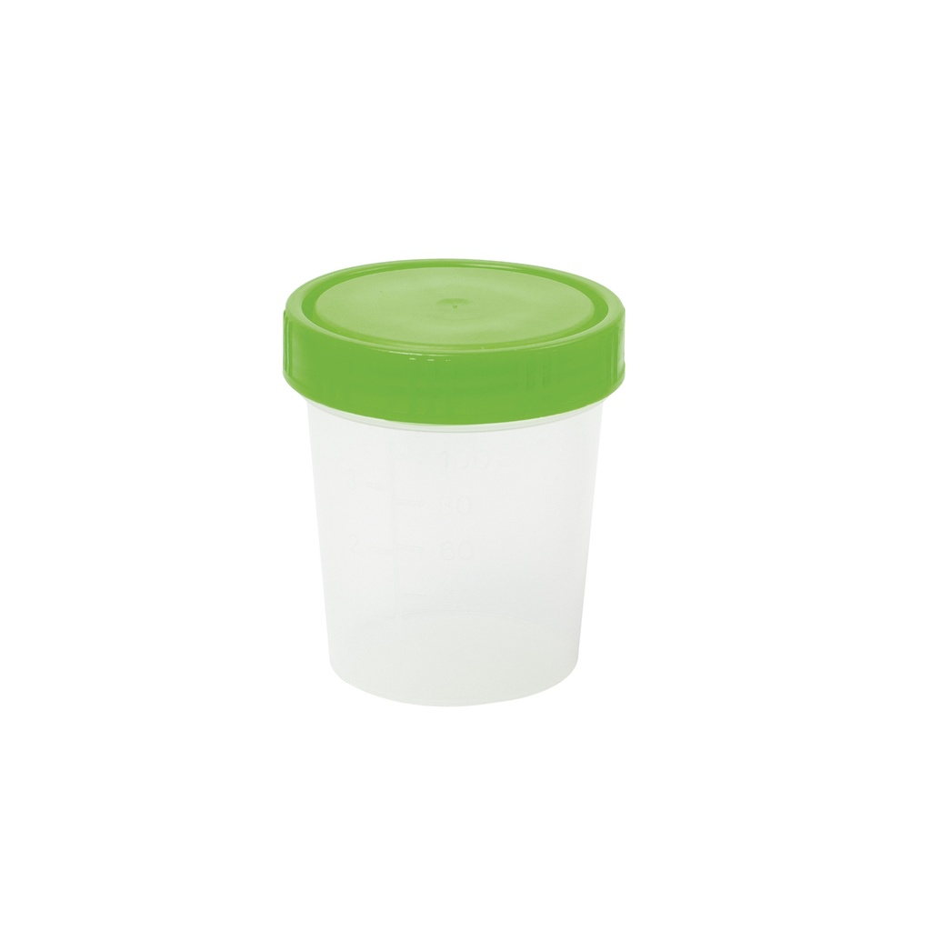 Bicchiere per urine con tappo a vite, verde, 100 ml, 1 x 500 pz.