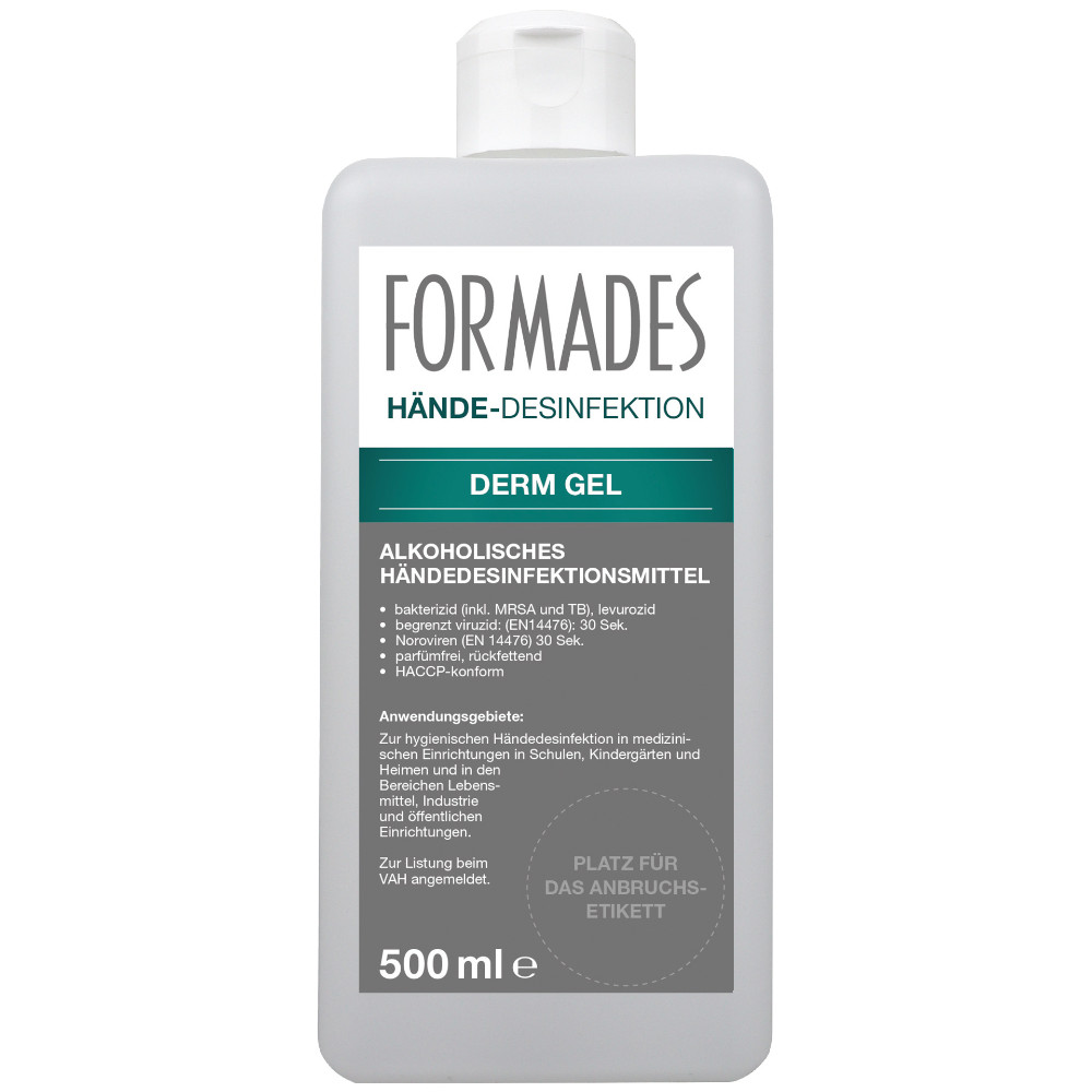 Formades Derm Gel, désinfectant pour les mains avec regraissant, 500 ml