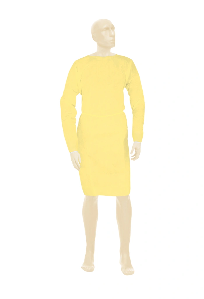 BeeSana PP/PE gowns 26 g, water-repellent, partially laminated, tricot cuffs, yellow, 10 x 10 pcs.