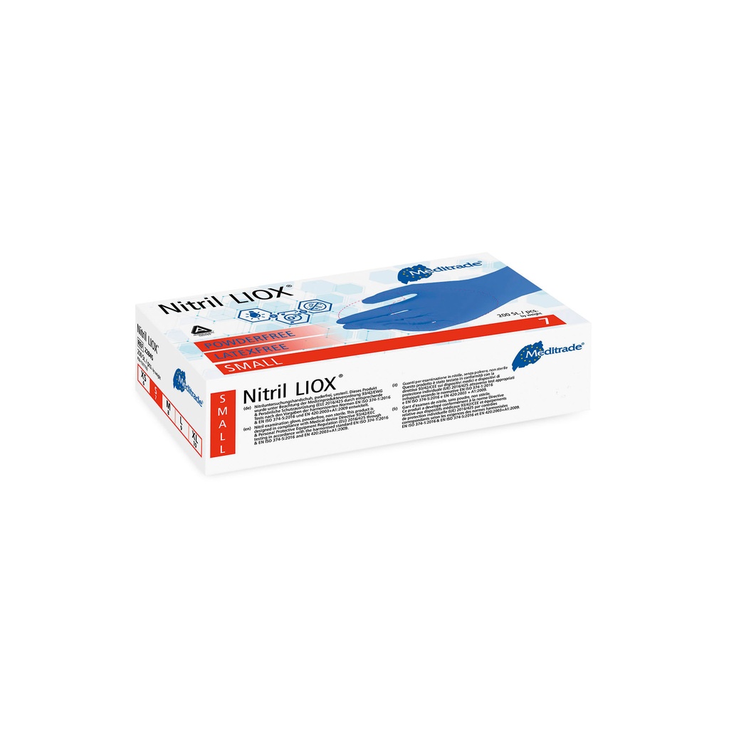 Nitril® LIOX, guanto da esplorazione antimicrobico in nitrile, BLU, senza polvere, Small (6-6,5), 200 pz.