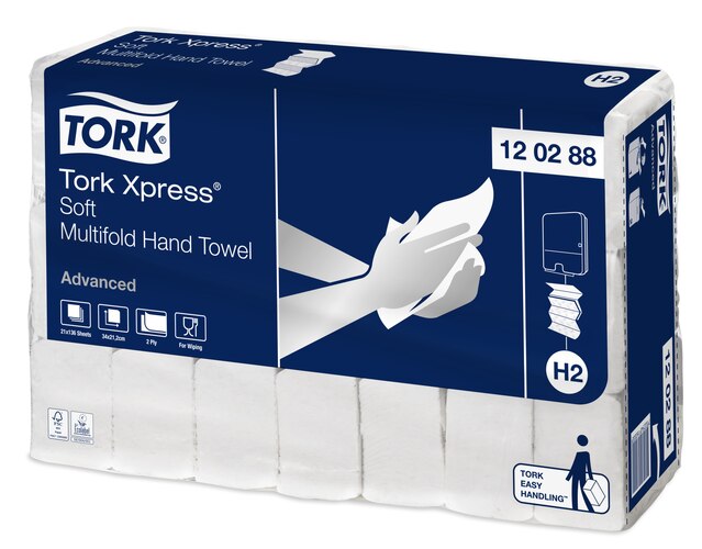Tork Xpress® Multifold Hand Towels, Advanced, 120399, 34x21, 2lg, white, 21x 136 pcs.= 1 box
