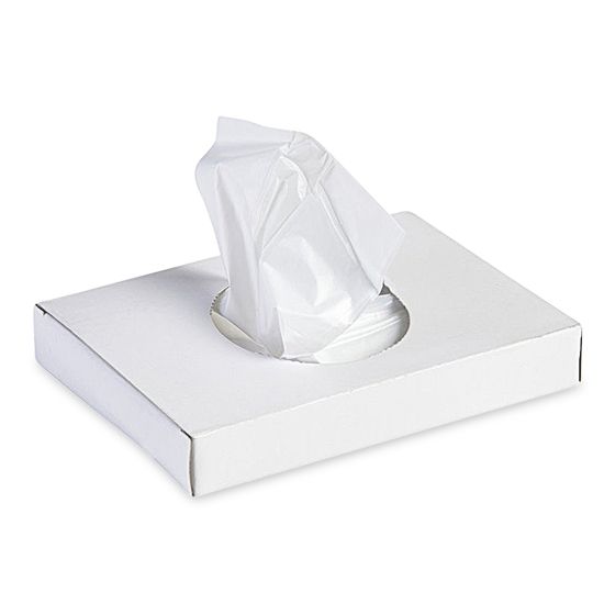 HDPE hygiene bags in replacement boxes, white, eco-friendly, 85x125x20 mm, 25 pieces