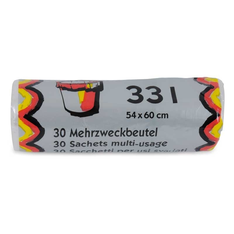 Mehrzweckbeutel 33 lt, transparent, 7 my, mit Verschlussbändel mint, Karton mit 40 Rollen