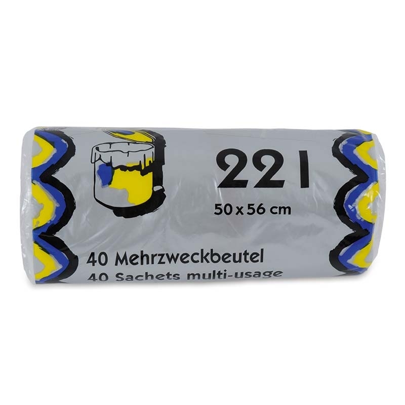 Mehrzweckbeutel 22 lt, transparent, 7 my, mit Verschlussbändel rosa, Rolle à 40 Stk.
