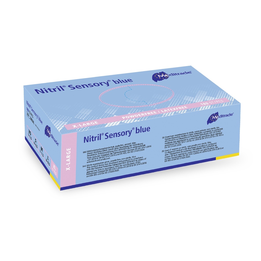 Nitril® Sensory blue, guanto da esplorazione in nitrile, BLU, senza polvere, XL, 180 pezzi.