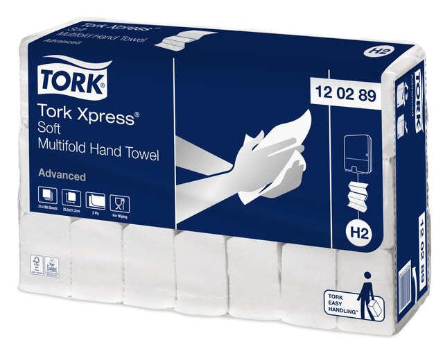 Tork Xpress® Multifold Towel, Advanced, 120289 Nuovo: 120398, 25,5x21,2 2lg, bianco, 21x 180 pezzi = 1 scatola