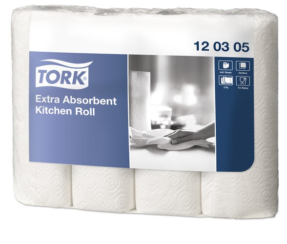 Tork, rotolo da cucina extra-assorbente, 120305, 3lg, 51 fogli per rotolo, 12 x 4 rotoli