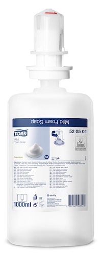 Tork, sapone a schiuma delicata, 520501, Premium, 1 litro per flacone, S4, 1l