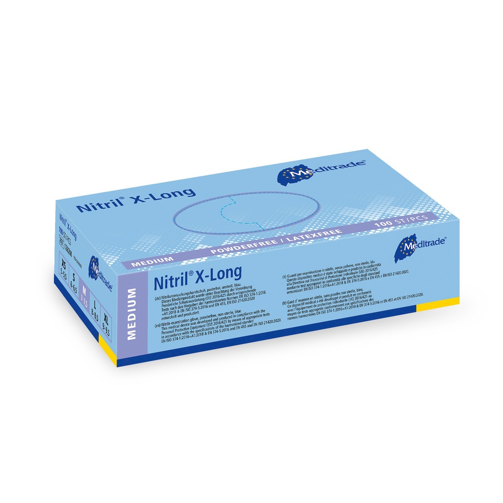 Nitril® X-Long, bleu, gant d'examen, non poudré, Medium, 100 pces