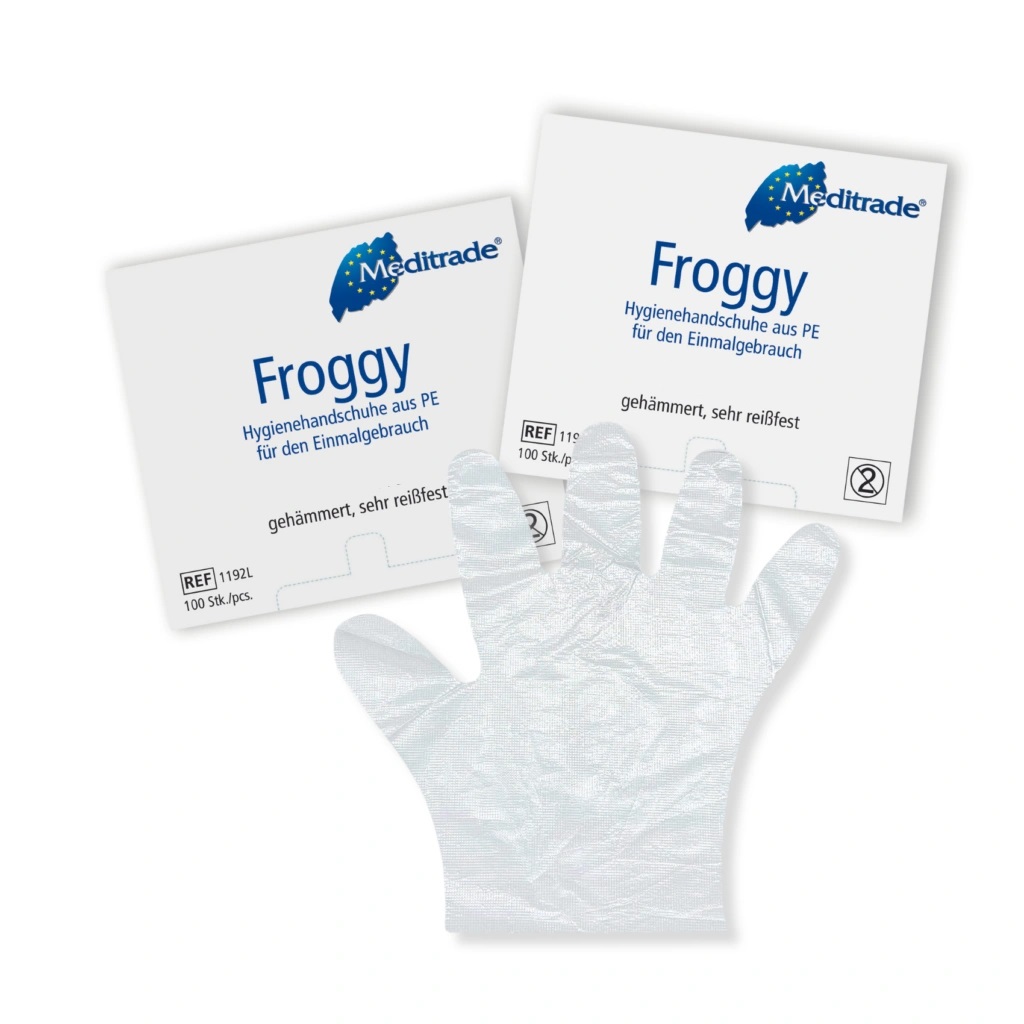 Hygienehandschuh Froggy, aus weichem Polyethylen, UNI, 8-8.5, transparent, gehämmert, 100 Stk.