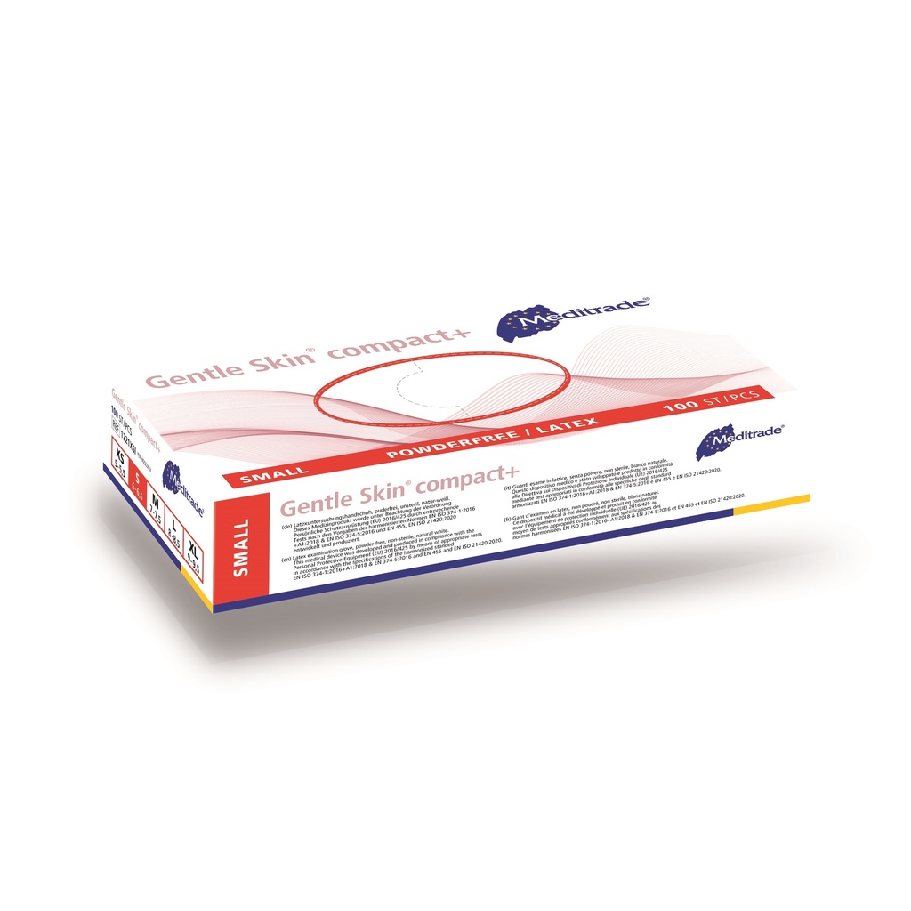 Gentle Skin® compact+, latex glove, powder-free, white, Small (6-6.5), 100 pcs.