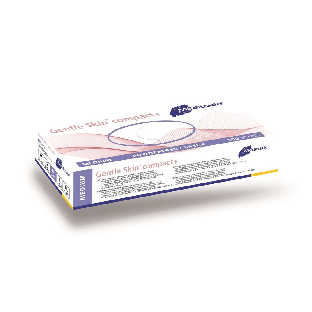Gentle Skin® compact+, latex glove, powder-free, white, Medium (7-7.5), 100 pcs.