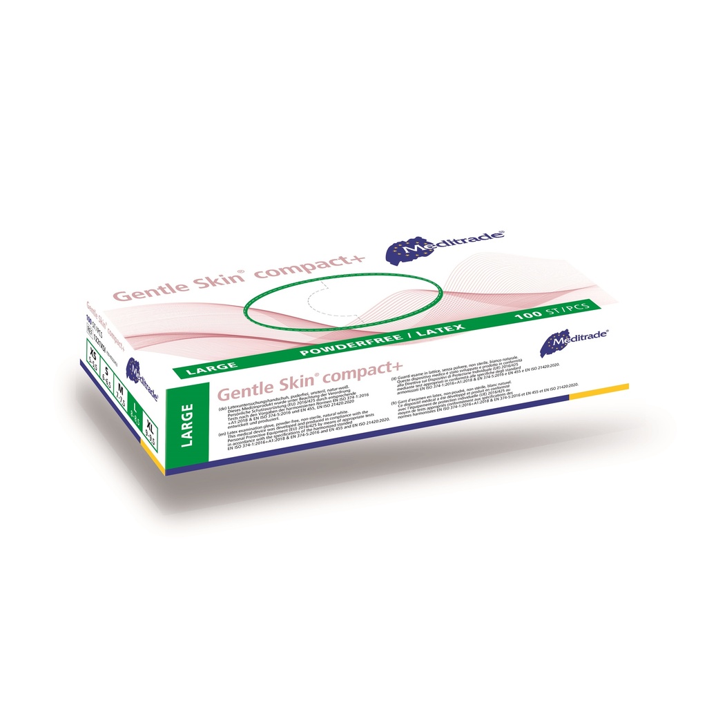 Gentle Skin® compact+, Latex Handschuh, puderfrei, weiss, Large (8-8.5), 100 Stk.