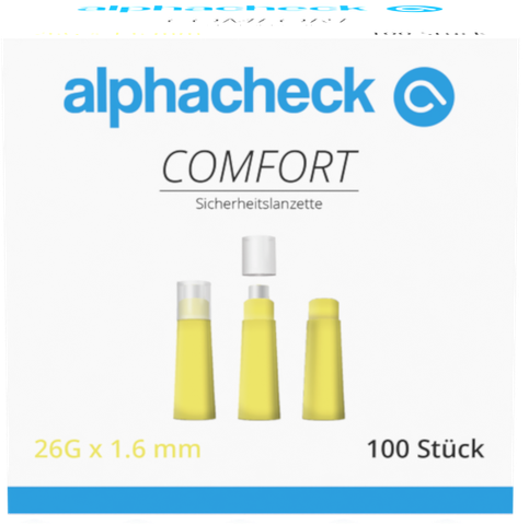 Lancettes de sécurité Comfort alphacheck à usage unique, aiguille à rétraction automatique, 26G, 1,6 mm, stériles, 100 pièces