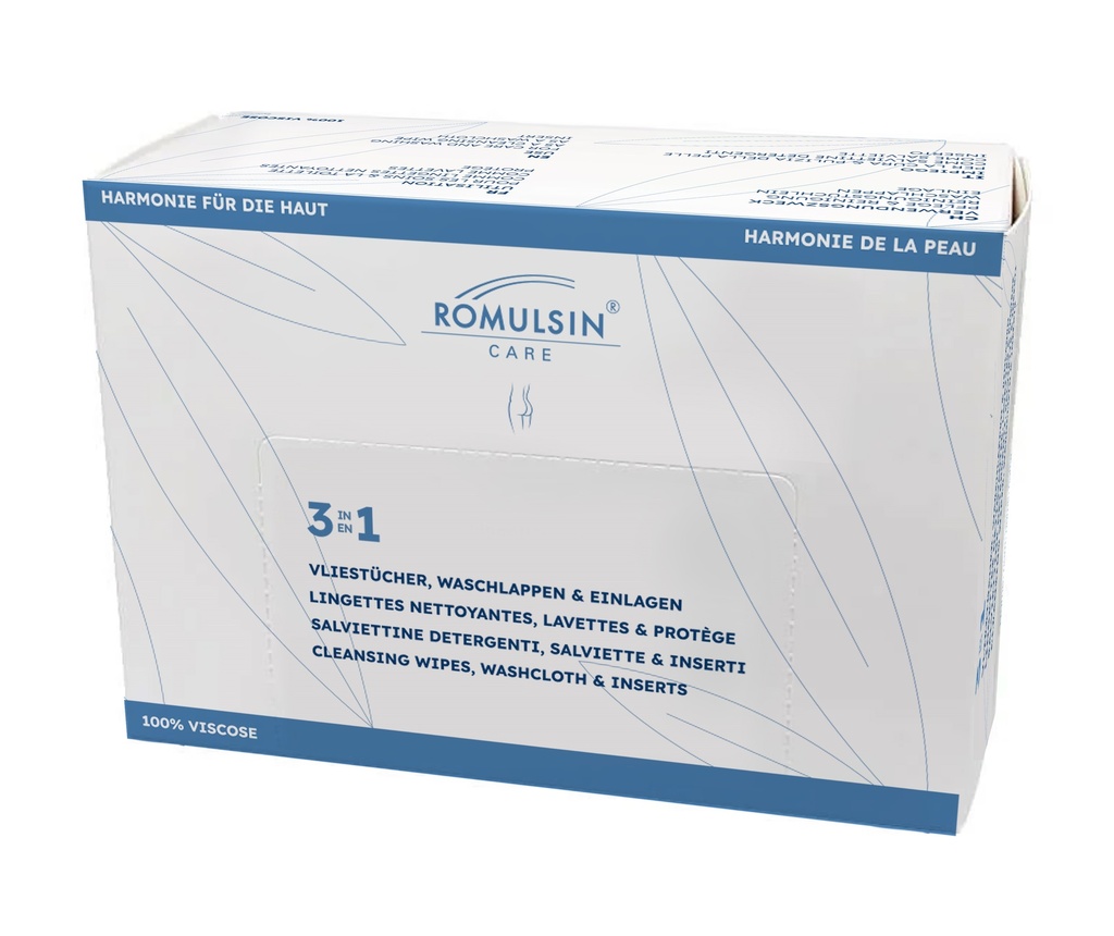 Romulsin Care 3in1 Lingettes non tissées, gant de toilette & inserts, 50 pcs.