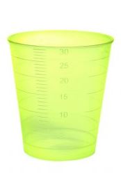 Godets à médicaments, jaunes, transparents, gradués jusqu'à 30 ml, boîte de 75 pcs.