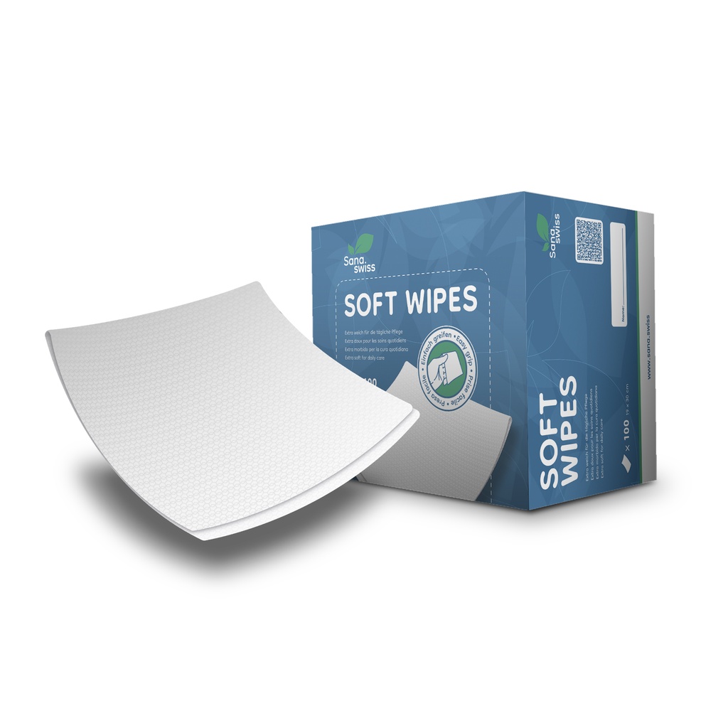sana.swiss Soft Wipe, panno per lavare, 19x30 cm, 100 pezzi in confezione dispenser di cartone
