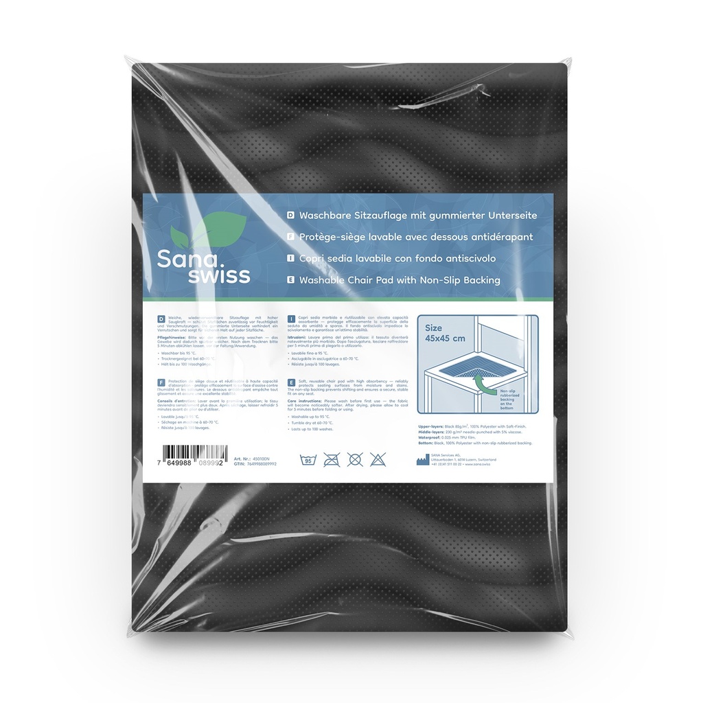 sana.swiss Washable seat cover, chair protection 45 x 45 cm, non-slip