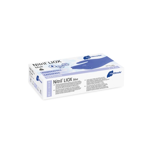 [470001N] Nitril® LIOX, guanto da esplorazione antimicrobico in nitrile, BLU, senza polvere, medio (7-7,5), 200 pz.