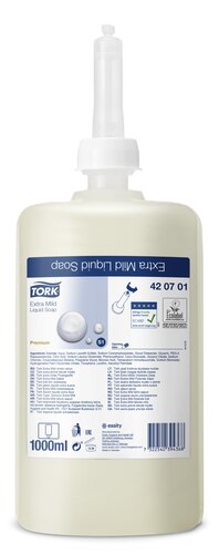 [700030N] Tork, exra-milde Flüssigseife, 420701, Premium, parfumfrei, 1 L pro Flasche, S1, 1l