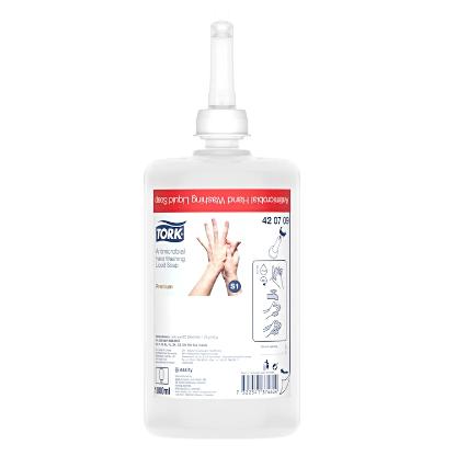 [700032N] Tork, Savon liquide pour la décontamination des mains, 420709, Premium, sans parfum, 1 L par bouteille, S1, 6 x 1l