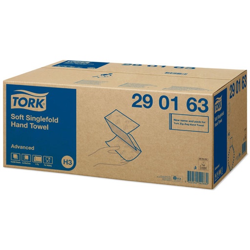 [700204N] Tork Essuie-mains zigzag, pliage en V, Advanced, 290163, blanc, 2pcs, 23x24.8cm,15x250 pcs.