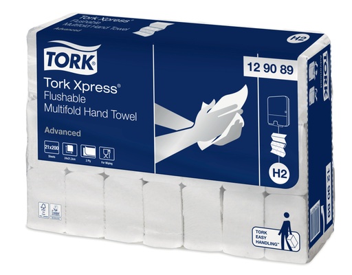 [700208N] Tork Xpress® schnellauflösende Multifold Handtücher, 129089, H2, Advanced, Weiß, 2lg., 21x200 Stk.