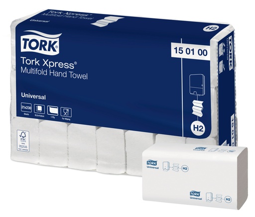 [700209N] Tork Xpress® Multifold Handtücher, 150100, Universal, 21x23.4 cm, Weiß, 1lg., 21x230 Stk.