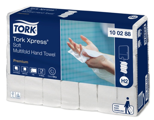 [700211N] Tork Xpress® Essuie-mains doux Multifold, 100288, H2, Premium, Blanc, 2pcs, 21x110 pcs.