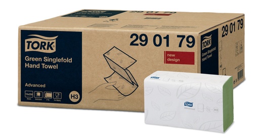 [700214N] Tork grüne Zickzack Handtücher, H3, 290179, Advanced, Grün, 2lg., 15 x 250 Stk.