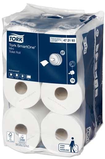 [700217N] Papier toilette Tork SmartOne® Mini, 472193, Advanced, blanc, 2 plis, 12 rouleaux