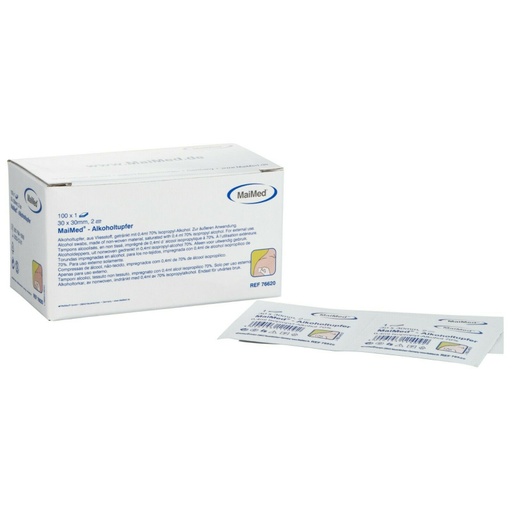 [440341N] Alcohol swabs made of non-woven fabric for skin cleaning, ready-to-use, for single use only. Size: 3x3 cm. 100 pieces per box.