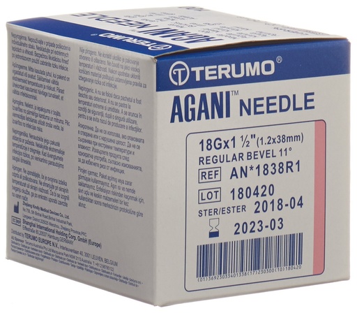[400502N] Einmalkanüle, TERUMO Agani, 18G rosa, 1.2 x 38 mm, Box à 100 Stk