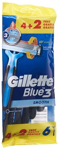 [400702N] Rasoio monouso GILLETTE Blue 3 Smooth, 6 pezzi.