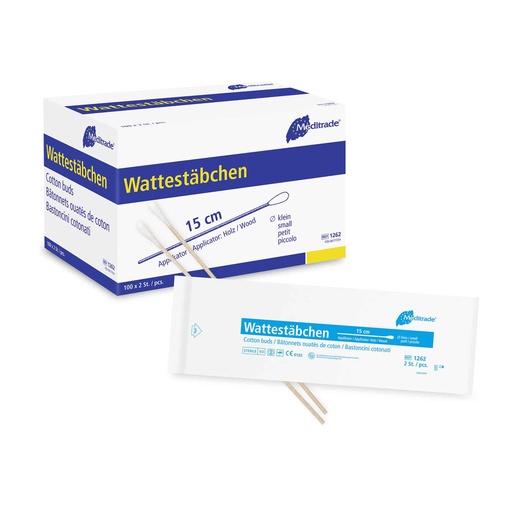 [400423N] Cotton Swabs Meditrade Single Sterile, 15 cm, Small Head, carton 100 x 2 pcs.