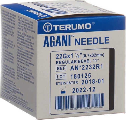 [400505N] Disposable cannula, TERUMO Agani, 22G black, 0.7 x 38 mm, box of 100 pcs.