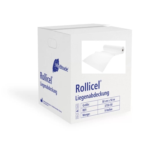 [400803N] Rotolo medico Rollicel per lettino, 59,6 cm x 50 m, 2lg, 16 gr/m², 9 rotoli per scatola