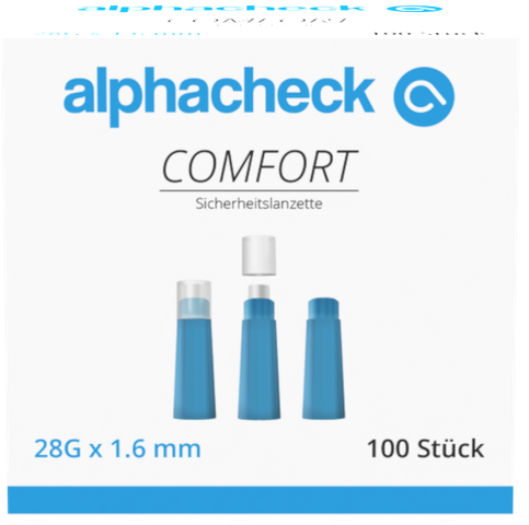 [400613N] Comfort Einweg-Sicherheitslanzetten alphacheck, autom. rückziehende Nadel, 28G, 1.6 mm, steril, 100 Stk.