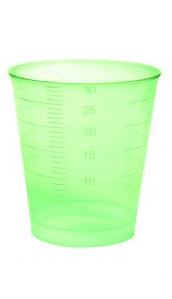 [440022E] Bicchiere per farmaci, verde, trasparente, graduato fino a 30 ml, confezione da 75 pezzi.