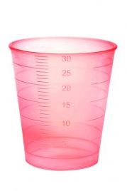 [440021E] Godets à médicaments, rouges, transparents, gradués jusqu'à 30 ml, boîte de 75 pcs.