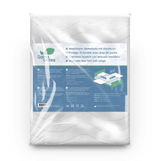 [450001-1N] sana.swiss Bed Pad, Textile Bettschutzauflage, 85 x 90 cm + 2x45cm, waschbar mit Stecktuch/flaps